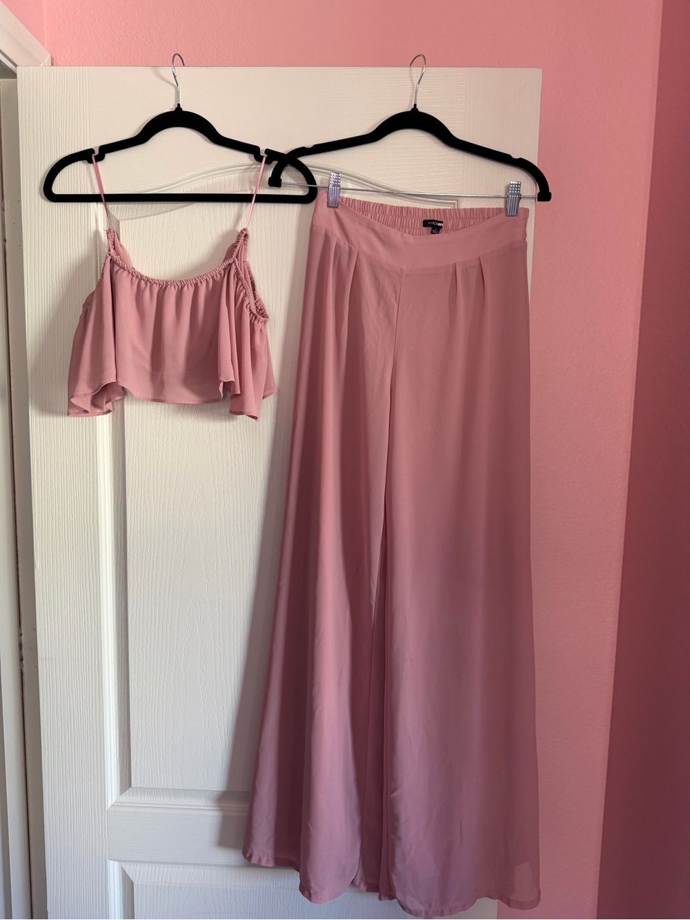 Fashion Nova Blush Pink Wide Leg Pants with Matching Crop Top